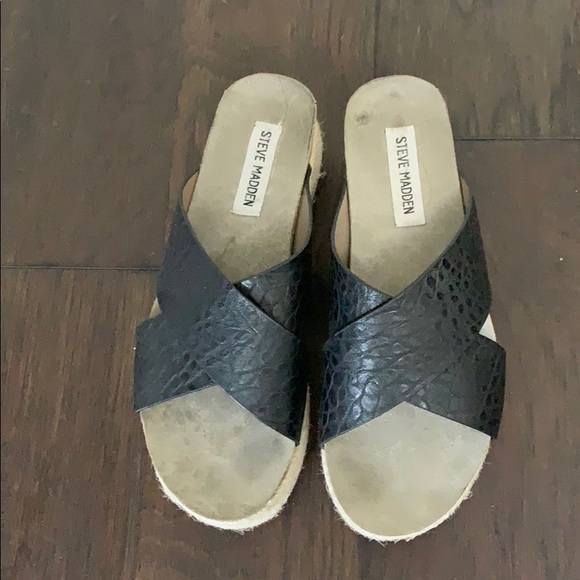 ❤️Steve Madden Black Platform Espadrille Slides 8 - Picture 2 of 6